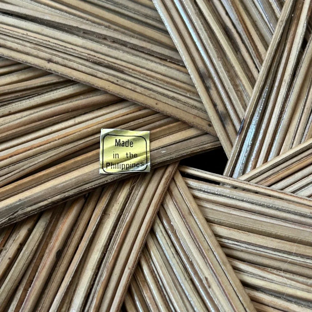Woven Wicker Sunburst Tray Round 14 Inch Wall Decor Philippines Boho Brown